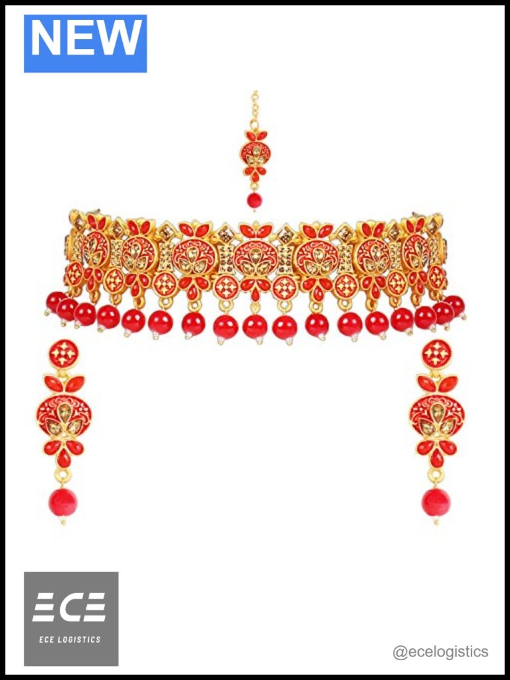 Indian Bollywood Kundan Faux Pearl Necklace Earrings Maang Tikka Jewelry Set